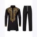Men's Ethnic Print Lounge Set – Stand Collar Long Sleeve Shirt & Relaxed Trousers (Black/White/Burgundy/Royal Blue, S-XXL)_viptrois.com