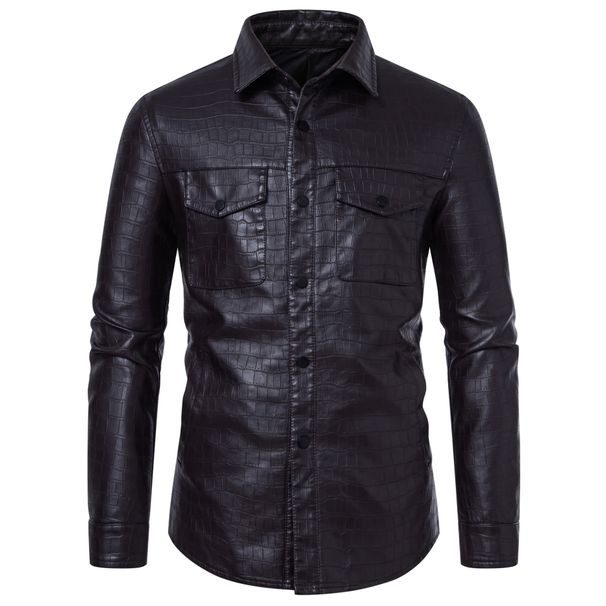 Men's Clothing New European Size Men's Long Sleeved Shirt Leather Jacket Casual Fashion Trend Leather Jacket Men's Motorcycle Clothing_viptrois.com