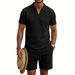Men's Summer Polo Shirt And Shorts Set Loose Fit Waffle Knit Seagull Collar Short Sleeve Casual Style_viptrois.com