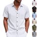 Summer Men's Woven Lapel Solid Color Large Size Casual Simple Business Short Sleeved Shirt Men_viptrois.com
