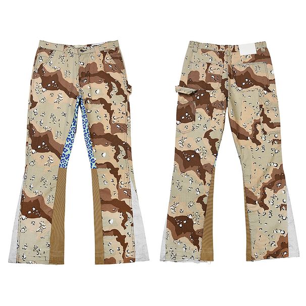 Men's New Camo Splatter Patchwork Flare Cargo Pants - American High Street Micro-Flare Casual Trousers_viptrois.com