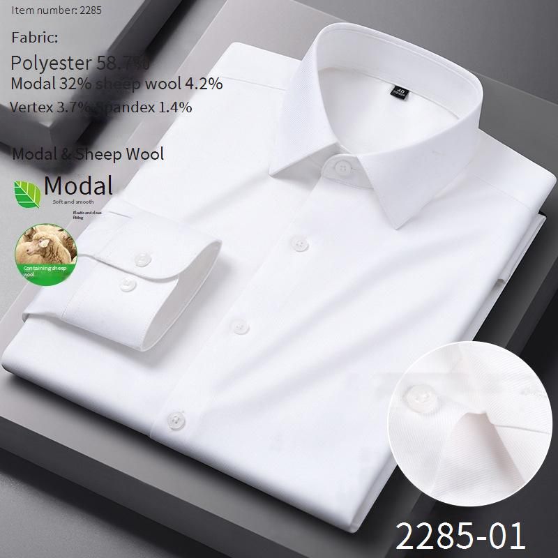 Men's Wrinkle-Free Long Sleeve Shirt | Autumn Thickened Modal & Wool Blend Business Casual Shirt_viptrois.com