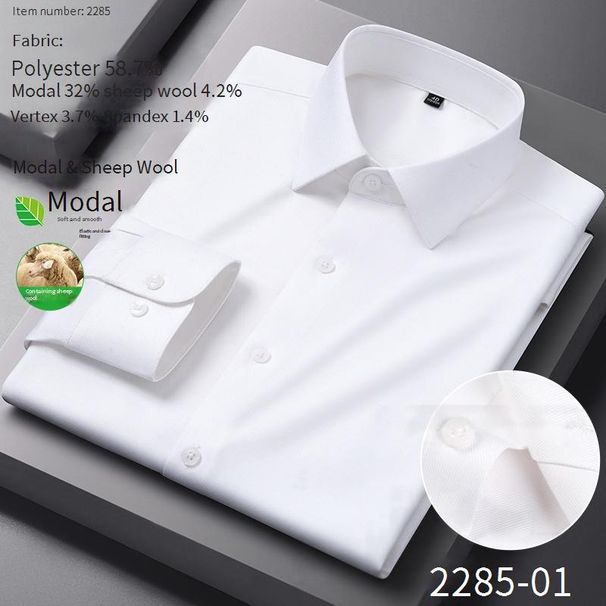 Men's Wrinkle-Free Long Sleeve Shirt | Autumn Thickened Modal & Wool Blend Business Casual Shirt_viptrois.com