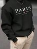 Spring And Autumn Men's Casual Loose Simple Fashion Paris Letter Print Round Neck Long Sleeve Hoodie_viptrois.com