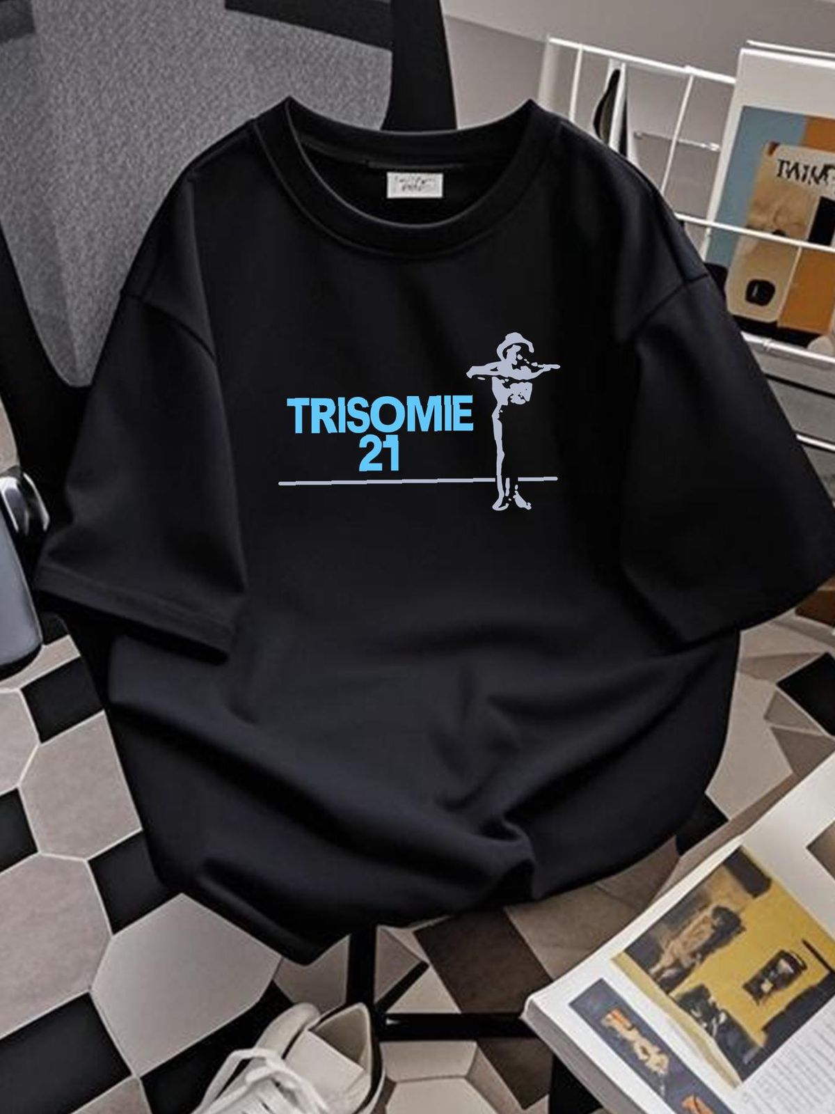 TRISOMIE 21 T SHIRT 80s French Minimal New Wave Darkwave Synth Import Medium Unisex Top For Everyday Wear Homme Graphic Designer Clothes Slightly_viptrois.com