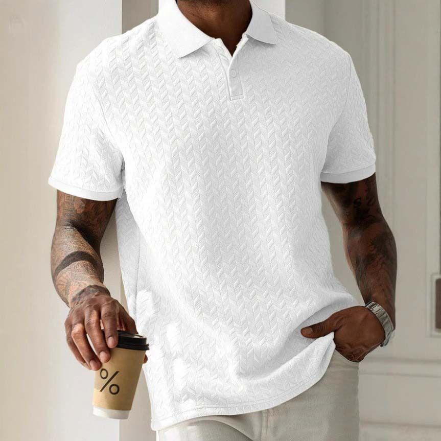 Men's Solid Color Lapel Polo Shirt Short Sleeve Front Button Casual Daily Versatile Tops for Business And Travel_viptrois.com