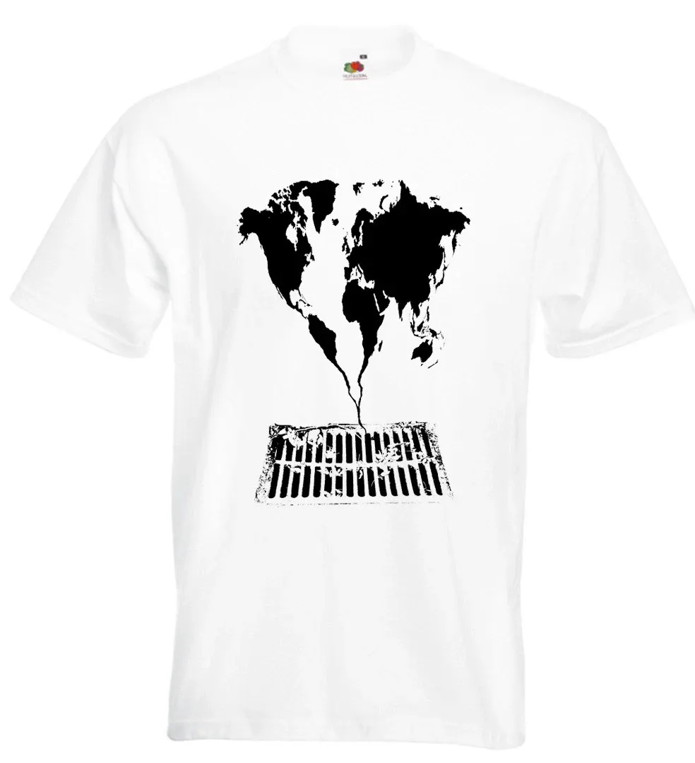 Banksy World Going Down The Drain T Shirt Mens Womens Tees Top Street Art Exit Through The Gift Shop_viptrois.com