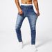 Men's Fashion Jeans Blue Distressed Denim Pants With Patchwork Details Advanced Gray Wash Casual Trousers_viptrois.com