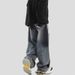 High Street Vibe Ink Splashed Hole Jeans For Men And Women Loose Deconstructed All Match Straight Wide Leg Trousers_viptrois.com