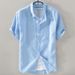 Men's Clothing Pure Linen Short Sleeved Shirt Men's Linen Material White Shirt Cotton Linen Men's Clothing Tops Men's Casual Summer Wear Short Sleeves_viptrois.com