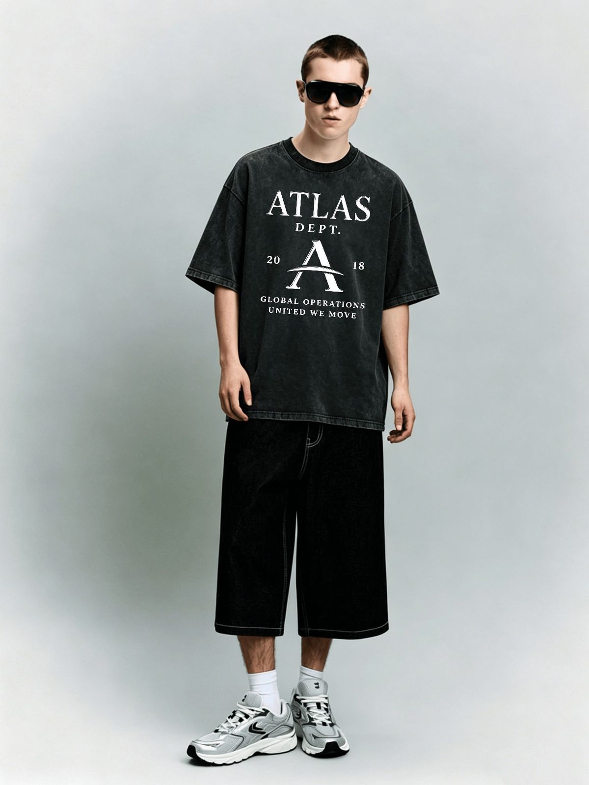 Vintage Washed "ATLAS DEPT" Letter Graphic Cotton T-Shirt Men's Casual Streetwear Tee_viptrois.com