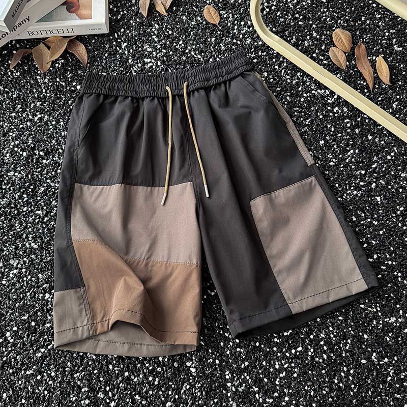 Men's Clothing Summer Thin Stitching Overalls Shorts Men's Straight Casual Trendy Sports Wear Teenagers_viptrois.com