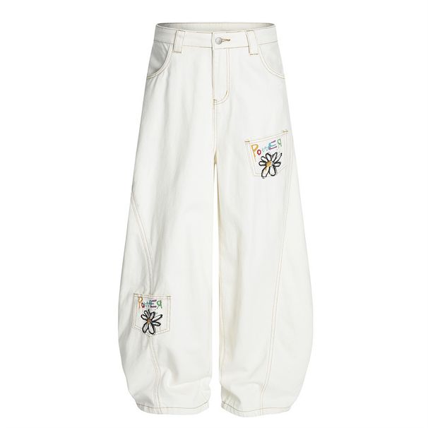 Painted Flower Print Scimitar Jeans Men's Loose Curved Wide Leg American High Street Ins Versatile Long Pants_viptrois.com