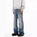 Men's Clothing Fashion Mid Waist Design Lightning Crack Washed Jeans For Men Spring And Autumn Retro Loose Straight Pants_viptrois.com