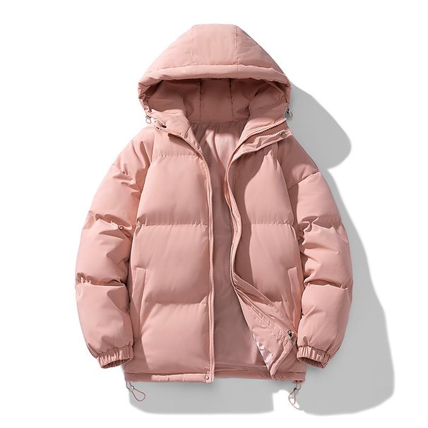 Men's Clothing Winter Cotton Coat For Men Solid Color Hooded Down Jacket Couple Korean Style Trendy Loose Coat Warm Casual Tops_viptrois.com