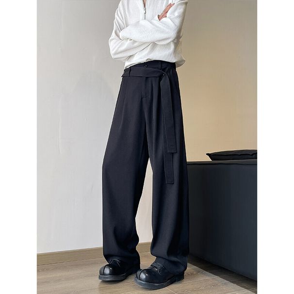 Men's Suit Trousers In Brown And Black, Straight Leg With Belt, Casual Korean Style, Formal Office Pants, Plus Size_viptrois.com