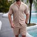 Men's Clothing Men's Solid Color Button Shirt And Shorts Suit Holiday Solid Color Casual Wear_viptrois.com