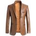 Men's Clothing Men's PU Leather Blazer Jacket - Slim Fit Business Casual Suit Coat With Wrinkle-Free Design, Multiple Pockets_viptrois.com