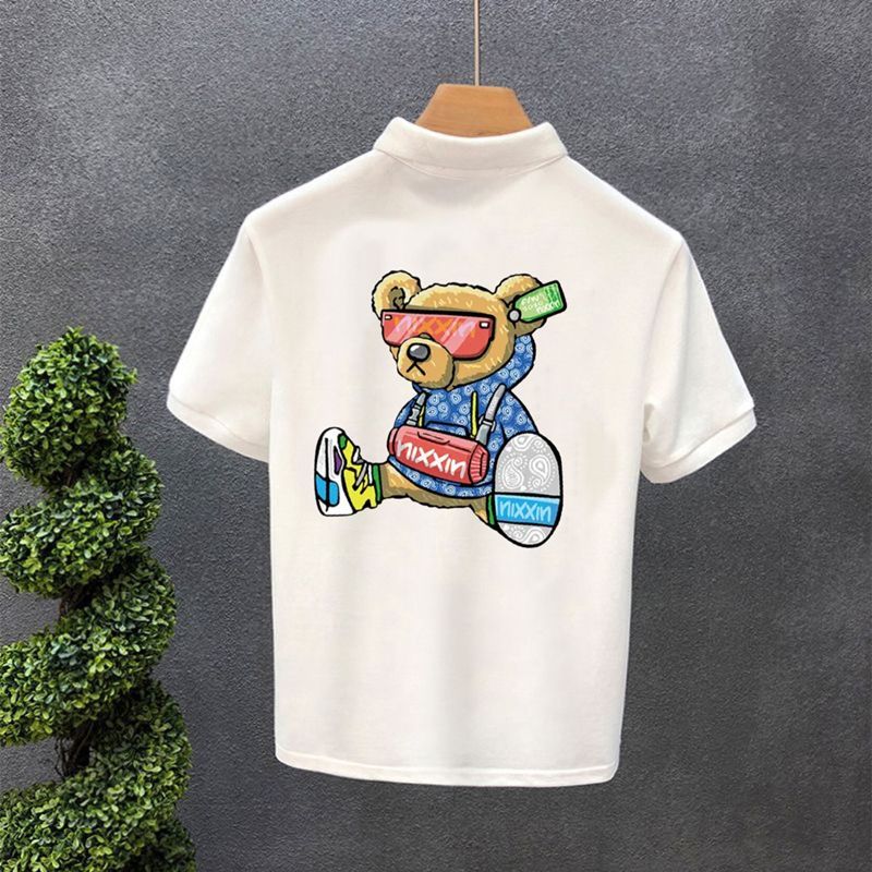 Boys' Personalized Polo Shirt, Young People's Little Bear Printed Collar, Short Sleeved T-shirt, Korean Edition, Trendy_viptrois.com
