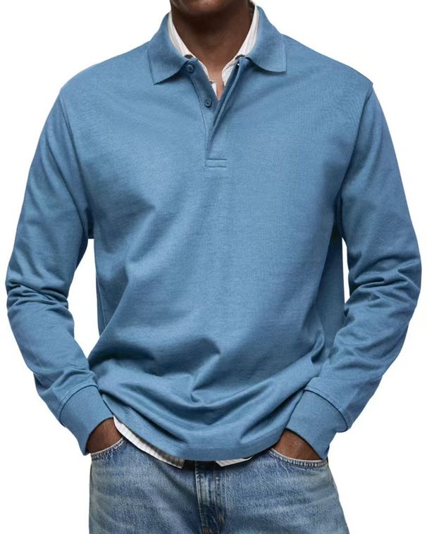 Men's Classic Long Sleeve Polo Shirt - Breathable Polyester, Comfort Fit, Versatile For Casual & Work_viptrois.com