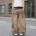 Retro Leopard And Tiger Print Patchwork Jeans High Waisted Wide Leg Slimming Floor Length Pants Men's Clothing Denim_viptrois.com