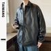 men's spring vintage work jacket streetwear style, patchwork design, loose fit with stand collar for casual & urban outfits_viptrois.com