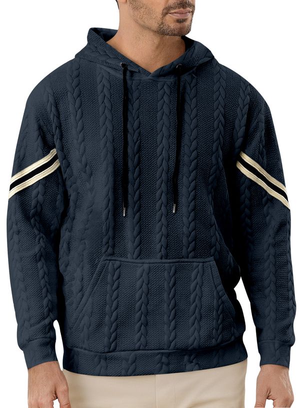 Premium Men's Jacquard Hooded Sweatshirt - Lightweight, Comfortable & Stylish Pullover For Autumn (White, Navy, Black, Gray, Khaki)_viptrois.com