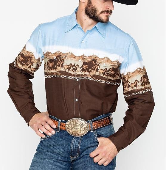 Men's Clothing Animal Horse Pattern 3D Printing Shirts Outdoor Street Long Sleeve Button Clothing_viptrois.com