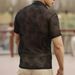 Men's Clothing Rose Flower Mesh See Through Button Short Sleeved Casual Vacation Shirt_viptrois.com