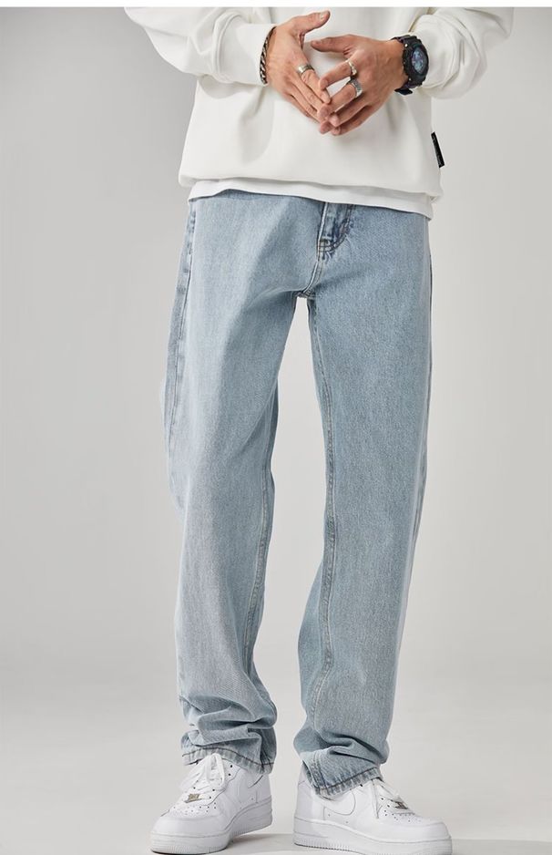 Hong Kong Style Men's Solid Color Solid Color Jeans Hip Hop High Street Ruffian Handsome Trousers_viptrois.com