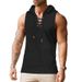 New Large Size Summer Thin Men's Casual Hooded Solid Color Lace-up Sleeveless Vest_viptrois.com