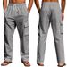 Men's Linen Trousers Spring Autumn Cargo Multi Pocket Straight Leg Loose Fit Pants_viptrois.com