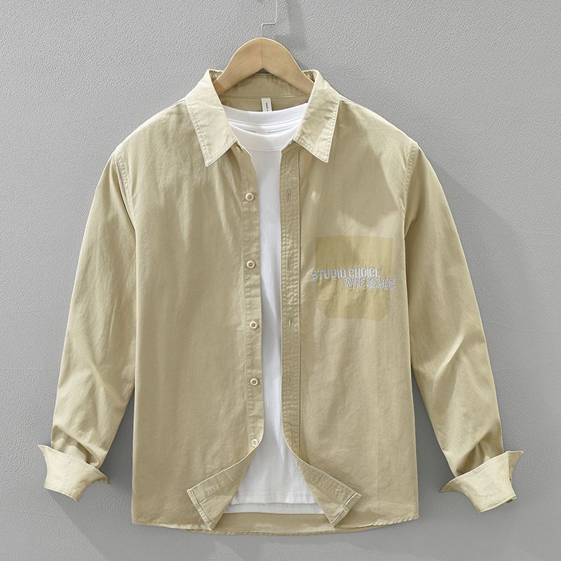 Embroidered Long Sleeved Shirt For Men, Fashionable And Versatile, Artistic And Casual Loose Top_viptrois.com