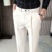 2022 Men's Casual Dress Pants Korean Style Slightly Elastic Slim Fit Cropped with Unique Waistband Drape like Style_viptrois.com