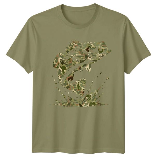Bass Fish Camo Fishing Animals Mens T-Shirt Mens Womens Tees Top Angler Graphic Tee_viptrois.com