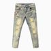 Ink Splash Distresse Nine-point Jeans For Men Slim Fit Skinny Stretch Rippe Patche Cool Street Style Personality_viptrois.com