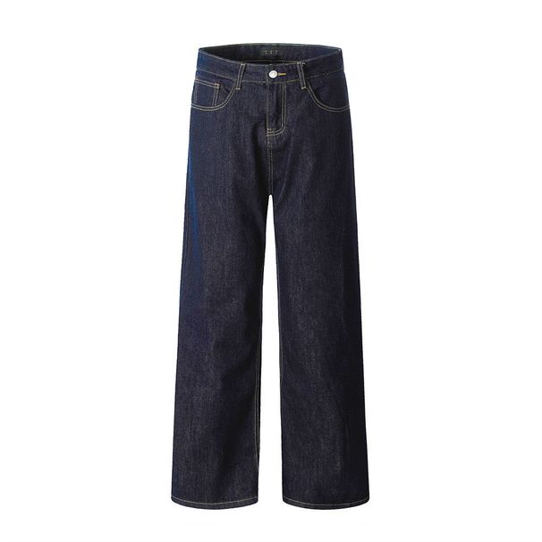 Original Fleece-Lined Jeans For Men Winter Warm Loose Straight Pants Street Fashion Solid Color Versatile Floor-Length_viptrois.com