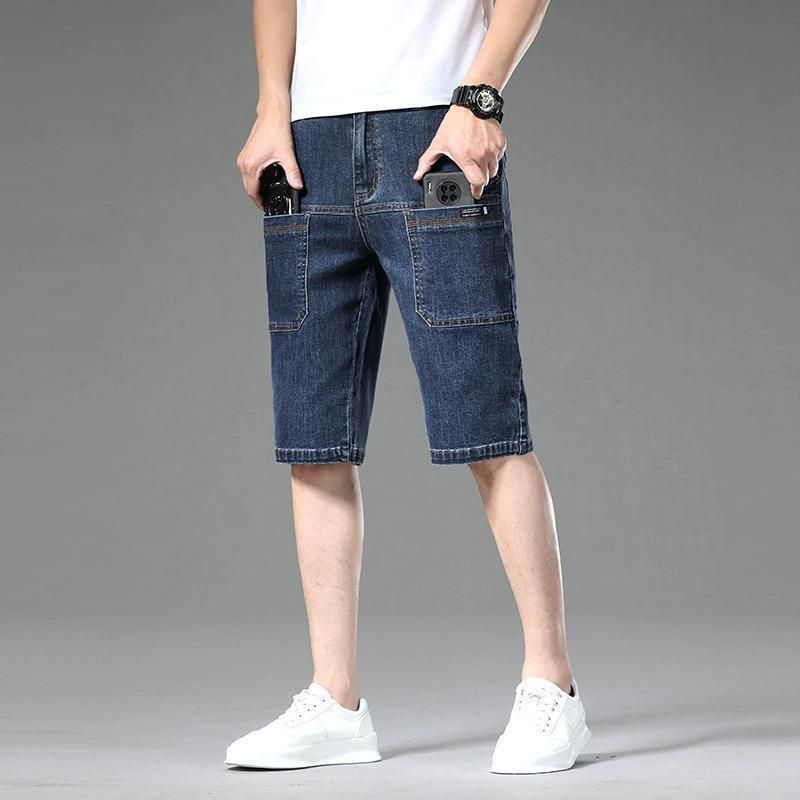 Summer Thi Six-Pocket Deim Shorts Me's Tredy Loose Plus Size Stretchy Six-Poit Versatile Casual Mid-Legth Pats_viptrois.com