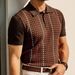 Men's Summer High end Ice Cool Silk Knitwear Thousand Bird Grid Jacquard Business Polo Shirt SY0199_viptrois.com