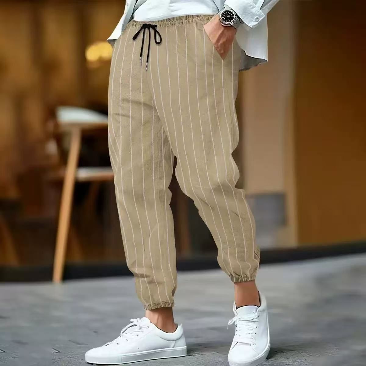 Men's Linen Striped Casual Pants - Loose Fit, Breathable & Stylish For Everyday Wear_viptrois.com