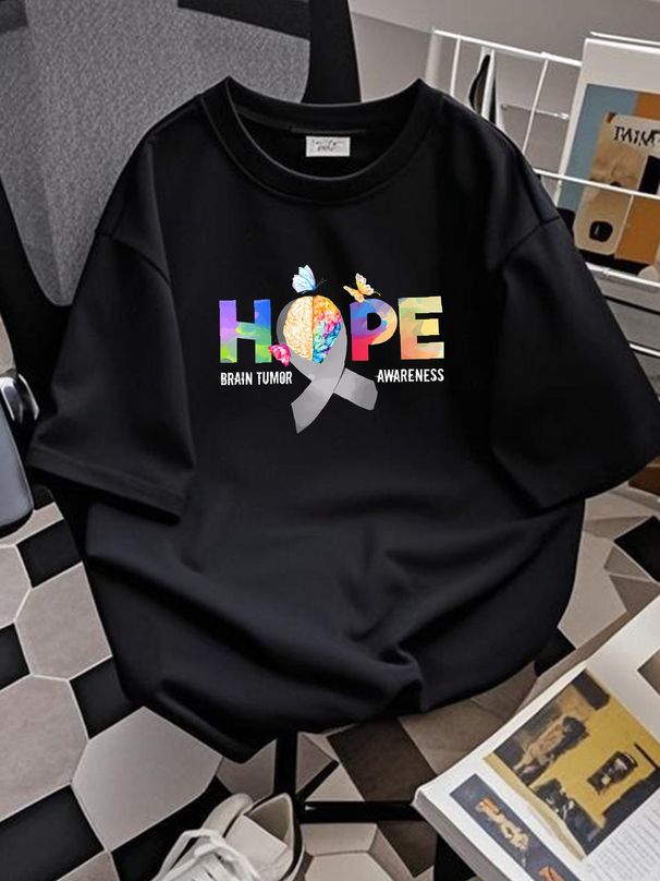 Hope Brain Tumor Awareness Gift Brain Tumor Survivor T-Shirt Versatile Casual Comfortable Summer Slightly Graphic Unisex Stretched_viptrois.com