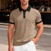 Men's Casual Sporty Polo Shirt - Breathable Knit Fabric, Relaxed Fit, Color Block Design, Short Sleeve, Versatile For Summer_viptrois.com