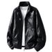 Men's Retro Harrington Jacket – Vintage PU Leather Bomber With Stand Collar (M-3XL, Relaxed Fit, Lightweight, Olive/Black/Tan)_viptrois.com