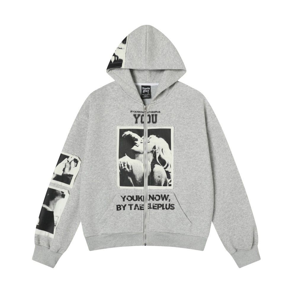 American Style Silhoute Patch Embroidery Loose Cardigan Sweatshirt Autumn Winter Men's Hip Hop Trend Niche Zipper_viptrois.com