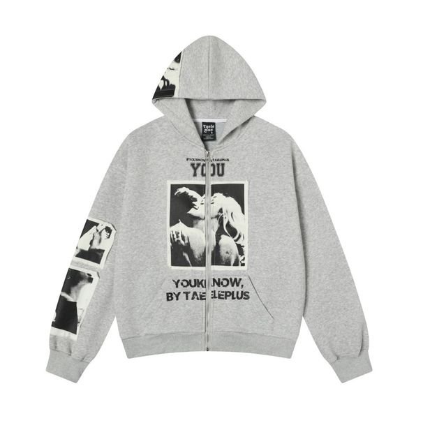 American Style Silhoute Patch Embroidery Loose Cardigan Sweatshirt Autumn Winter Men's Hip Hop Trend Niche Zipper_viptrois.com