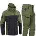 Patchwork Shark Skin Windbreaker Pants Set For Men With Fleece Lining And Waterproof Softshell Jacket Second Generation Outdoor Sport Wear_viptrois.com