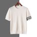 Men's Clothing Wool Round Neck Knitted Men's Short Sleeved T Shirt Thin All Match Three Bar Top Bottoming Shirt_viptrois.com