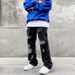 Loom Black High Street Fog Personalized Letter Embroidery Jeans For Men Ins European And American Hip Hop Ripped Flared Loose_viptrois.com