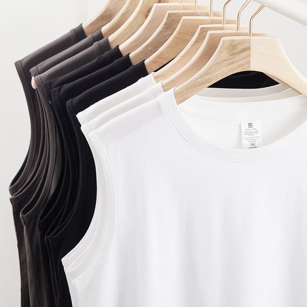 Men's Clothing Summer Sleeveless Vest Men's Solid Color Bottoming Shirt Pure Top Waistcoat Basketball Sports Loose Short-sleeved T-shirt Trend_viptrois.com