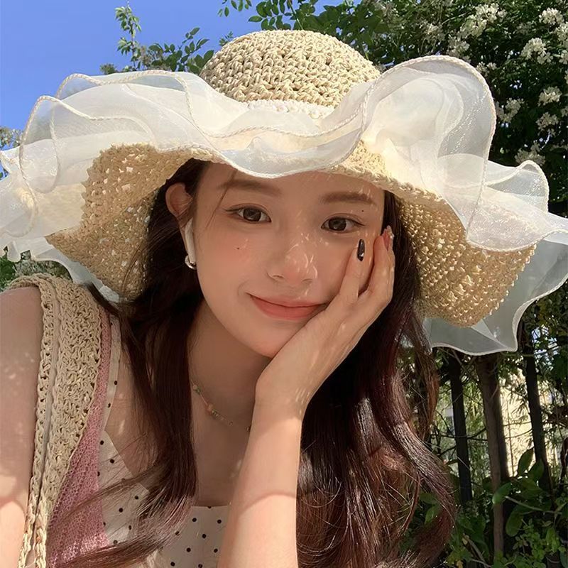 Fairy Organza 2025 New Summer Women's Straw Pearl Beach Hat, Sun Hat_viptrois.com
